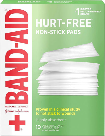 BAND-AID® Almohadillas de Gasa Antiadherente HURT-FREE® para Heridas Menores (10 unid)